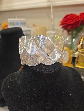 Silver Braided Wire Cuff Bracelet - Women Jewelry